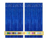 2 pezzi 1x2.5m blu tende metalliche feste con Frange Scintillanti, Decorazione Lamina Glitter per Capodanno, Compleanno, baby shower, Festa di Nozze | Frange di Lamina per Decorazione
