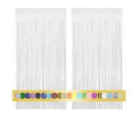 2 pezzi 1x2.5m Macron Bianco tende metalliche feste con Frange Scintillanti, Decorazione Lamina Glitter per Capodanno, Compleanno, baby shower, Festa di Nozze | Frange di Lamina per Decorazione