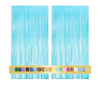 2 pezzi 1x2.5m Macron blu tende metalliche feste con Frange Scintillanti, Decorazione Lamina Glitter per Capodanno, Compleanno, baby shower, Festa di Nozze | Frange di Lamina per Decorazione