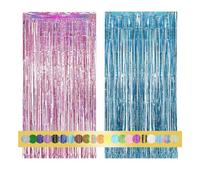 2 pezzi 1x2.5m Rosa blu tende metalliche feste con Frange Scintillanti, Decorazione Lamina Glitter per Capodanno, Compleanno, baby shower, Festa di Nozze | Frange di Lamina per Decorazione