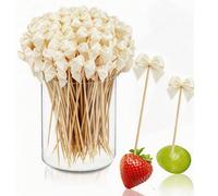 2 pezzi/20 pezzi/50 pezzi/100 pezzi/Spiedini di bambù a forma di fiocco color avorio. Questi eleganti spiedini di bambù sono perfetti per decorare antipasti e bevande, ideali per feste di compleanno, 