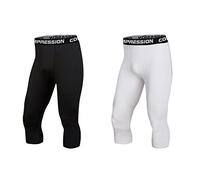 2 Pezzi 3/4 Pantaloni Compressione Uomo, Elasticità 4 Vie Cool Dry Sports Baselayer, Leggings Pantaloni Allenamento, Allenamento Corsa Palestra Basket Sport (L,Nero+Bianco)