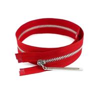 2 pezzi 3# da 15 cm a 70 cm con cerniera in metallo per cucire giacche di jeans,Rosso Argento,Aperto-60cm