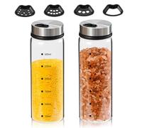 2 Pezzi 300ML Barattoli Spezie con Coperchi Rotanti, Grandi Saliere e Pepiere con 4 Tipi di Fori per Spezie per Sale, Barattoli Portaspezie in Vetro Borosilicato, per Cucina, Grigliate All'Aperto