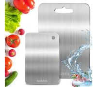 2 Pezzi 316 Tagliere Acciaio Inox, Tagliere In Acciaio Inossidabile, Doppio Lato per Alimenti, Tagliere Cucina per Uso per Carne, Frutta, Verdura (34 * 23cm+25 * 15cm)