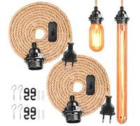2 pezzi 4,5 m lampada a sospensione kit con interruttore vintage cavo lampada E27 tornito canapa con lampadina senza cavo in tessuto portalampada con cavo fai da te lampada a sospensione per Farmhouse