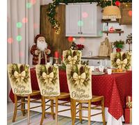 2 pezzi/4 pezzi/6 pezzi Set di coprisedia con fiocco dorato e pigne di Natale, in materiale di lino, rimovibili e facili da pulire, adatti per decorazioni natalizie domestiche e di ristoranti. Design 