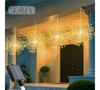 2 pezzi/4 pezzi Luci solari a forma di fuochi d'artificio sospesi, stringa di luci decorative per giardino e cortile, 8 modalità, luci da esterno impermeabili, adatte per giardino, cortile, festa, Gio
