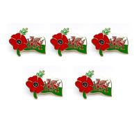 2 pezzi/5 pezzi spilla smaltata a forma di papavero rosso, bandiera del Regno Unito, ricordo ricordo, 5 Pcs, Metallo