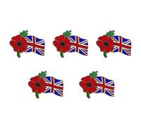 2 pezzi/5 pezzi spilla smaltata a forma di papavero rosso, bandiera del Regno Unito, ricordo ricordo, 5 Pcs, Metallo