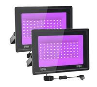 2 Pezzi 50W Faretto UV LED, IP66 Impermeabile Luce Nera UV, 395-400nm LED Luce Nera, Lampada uv Con Interruttore per Halloween, Pittura Del Corpo, Poster Fluorescente, Bar, Acquario, Festa Al Neon