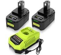 2 pezzi 5500mAh P108 Sostituzione per Ryobi 18V Batteria + P117 caricatore Compatibile con P107 P122 P104 P102 P105 RB18L50 RB18L40 RB18L25 RB18L15 RB18L13 con indicatore LED (3 pezzi verdi)