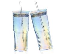 2 Pezzi 600 Ml Bicchieri Di Vetro Con Coperchi E Cannucce Di Vetro, Bicchieri Per Bere Con Coperchi E Cannucce, Bicchieri Di Vetro, Bicchieri Di Vetro In Barattolo Di Vetro Set Di Bicchieri