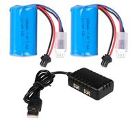 2 Pezzi 7,4V 1000mAh Batteria Li-ion con Presa SM-2P e Caricatore USB per Auto RC WPL MN D90/91, 99/99s D12, Barca Radiocomandata H101 e Blaster a Gel Ansky