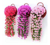 2 pezzi 85cm Fiori artificiali finti appesi per decorazione autunnale esterna, 1 pezzo Vite di violetta finta in seta resistente ai raggi UV che sembra vera per decorazione della casa, della stanza, d