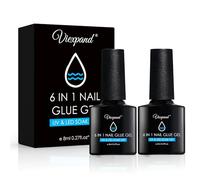 2 Pezzi 8ml Colla per Unghie Finte Gel Tips 6 in 1, Gel Colla per Unghie Con Pennello, per Unghie Finte,Punta Morbida, Bisogno di Indurire Sotto Lampada UV, 60 Secondi di Secco