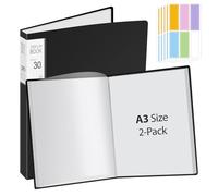 2 pezzi A3 presentazioni libro con 30 buste trasparenti per 60 fogli, formato A3, per opere d'arte, cartella per diamond painting, certificati, portfolio - PP - nero