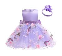 2 pezzi, abito da battesimo per bambini, senza maniche, da principessa, per la prima comunione, per il battesimo, per bambini, da 0 a 6 mesi, A02 viola, 6-12 Mesi