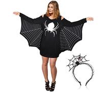 2 Pezzi Abito di Halloween per Donna e Cerchietto di Ragno Costume di Ragno Camicia a Maniche Lunghe Casual Fascia di Capelli Nera per Cosplay Giochi di Ruolo (XXL)