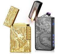 2 pezzi accendini a forma di drago, accendino, accendino elettrico e fiamma morbida accendino in metallo, ricarica USB C e accendino a butano ricaricabile, accendino flip per regalo, uomini (NESSUN