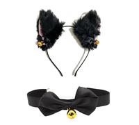 2 pezzi accessori cosplay - orecchie da gatto e collare con fiocco e campanellino - nero sexy