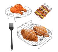 2 Pezzi Accessori Friggitrice Ad Aria, Acciaio Inox Griglia per Friggitrice ad Aria, Multifunzionale Grill Cremagliera Doppio Strato Supporto in Metallo con 4 Spiedini e Spazzola per Barbecue Cucinare