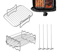 2 Pezzi Accessori Friggitrice ad Aria, Griglia Doppio Strato Friggitrice, Air Fryer Rack, Rack per Spiedini con 4 Spiedini, Multi-Purpose Accessori Friggitrice Ad Aria, per Friggitrici a Doppia Zona