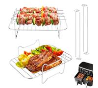 2 Pezzi Accessori Friggitrice ad Aria, Griglia Doppio Strato Friggitrice per Ninja Foodi AF300EU/AF400EU, Rack per Spiedini con 4 Spiedini Griglia Forno in Acciaio Inossidabile per Friggitrice ad Aria