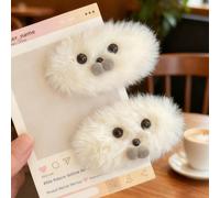 2 pezzi Accessorio per capelli in peluche carino a forma di foca per ragazze - Fermaglio semplice a becco d'anatra laterale con frangia sfilacciata, adatto per outfit quotidiani FumettoLega di ferro