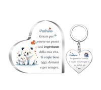 2 Pezzi Acrilico Targhe e Cartelli Decorativi Portachiavi Set Padrino Apprezzare Compleanno Natale Festa del Padre Regali Amore Promemoria Ricordo Uomo Personalizzato Famiglia Cuore Segno Regalo