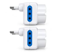 2 Pezzi Adattatore Triplo 10A Con Spina Italiana Decentrata, 3 Prese | 2 Prese Italiane 10A + 1 Presa Schuko 16A, Design Laterale Salvaspazio, 250V