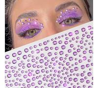 2 pezzi Adesivi glitter viola con strass, adatti per feste rave, trucco, decorazione in cristallo, stile Y2K, gemme per occhi e viso per festival musicali, regalo di San Valentino, look da concerto 1 