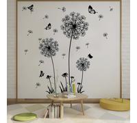 2 pezzi Adesivi murali con stampa di tarassaco, decalcomanie in vinile autoadesive nere per decorazione della casa, articoli decorativi primaverili per rinnovare la tua casa, adesivi decorativi per fe