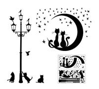 2 pezzi adesivi murali neri gatti set autoadesivo per la decorazione della parete, lampione stella gatto adesivi murali murales per soggiorno camera da letto camera dei bambini corridoio finestra