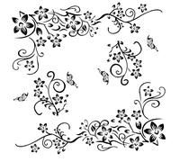 2 pezzi adesivi murali neri set di ornamenti per la decorazione della parete, fiori viticcio farfalle piante adesivi murali vite murales per soggiorno camera da letto anticamera corridoio finestra