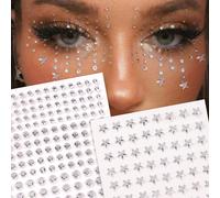 2 pezzi Adesivi per occhi e viso con strass a forma di stella a cinque punte d'argento e bianca 3D, accessorio per il trucco fai-da-te per festival musicali, feste Y2K, look da concerto, gemme per il 