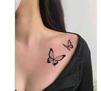 2 Pezzi Adesivi Per Tatuaggi Temporanei A Base Di Erbe Tatuaggio Falso Clavicola Farfalla Nera Succo Semipermanente Antiriflesso Impermeabile Durata 2 Settimane Donne E Uomini O Temporaneo