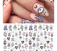 2 pezzi Adesivi per unghie 3D con occhio del diavolo, decorazioni per unghie con slider a forma di serpente, luna e cuore, decorazioni per unghie con fiamma viola, accessori fai-da-te per manicure e d