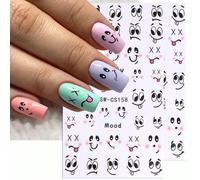 2 pezzi Adesivi per unghie a cartoni animati, design di espressioni astratte carine 3D, adesivi per smalto gel per unghie autoadesivi, decorazioni per unghie fai-da-te Kawaii alla moda PET