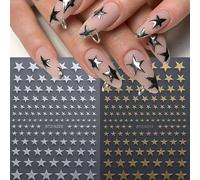 2 pezzi Adesivi per unghie a stella dorati e argentati di diverse dimensioni, decalcomanie a stella a cinque punte olografiche adesive, decorazioni eleganti per la nail art e accessori per manicure An