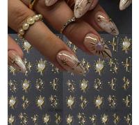 2 pezzi Adesivi per unghie decorativi Y2K in oro lucido a forma di stella, cuore laser, strass 5D, accessori per arte di unghie fai-da-te Natale,GraficoABS