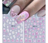 2 pezzi Adesivi per unghie floreali 5D in rilievo, Decalcomanie per unghie con motivi 3D a fiori, farfalle e cuori, autoadesive, adatte per decorazioni per le unghie di San Valentino, forniture per ar