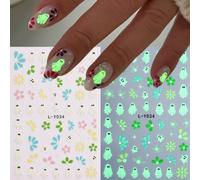 2 pezzi Adesivi per unghie luminosi di Ognissanti, decorazioni per unghie con fantasmi, stelle e petali di fiori, accessori per unghie di Ognissanti, decorazioni che brillano al buio Animale,Fumetto,G