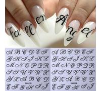 2 pezzi Adesivi per unghie neri gotici 3D con lettere, design romantico con parole in inglese, simboli alfabetici, accessori per decorazione unghie stile Y2K, autoadesivi, decorazioni per manicure, fo