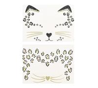 2 Pezzi Adesivi Tatuaggi Temporanei Gatto, Adesivi per Tatuaggi Temporanei Halloween, Tatuaggi Viso Glitter per Bambini Adulti, Gatto Adesivi Viso Strass per Halloween, Carnevale, Cosplay, Mascherate