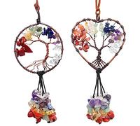 2 Pezzi Albero della Vita Accessori Specchietto Retrovisore, AFUNTA 7 Cristalli Chakra e Pietre di Guarigione Sette-Colori Pietra Auto Appendere Accessori Buona Fortuna Muro Decor