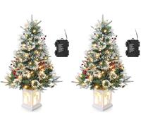 2 pezzi Albero di Natale artificiale da 90 cm, con 78 luci, funzionamento a batteria, pre-lit Premium Snow Flocked, con bacche rosse, decorazione natalizia per casa, ufficio, base