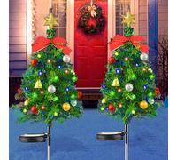 2 Pezzi Albero di Natale con Luce Solare, Albero di Natale con Luce Solare per Esterni, Luci Solari da Giardino, IP65 Impermeabile Luci Natalizie Decorative per Feste Giardino Esterno