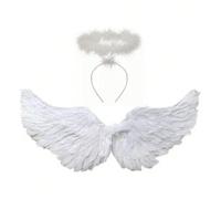 2 pezzi Ali da angelo e maschera a tema per feste di Ognissanti, San Valentino, matrimoni, damigelle, cosplay, laurea, Natale, dimensioni 60 x 40 cm nero,BiancoPolipropilene