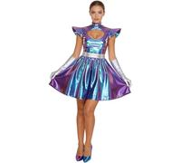 2 pezzi Alien Cosplay Costume Metallic Dress Guanti Set per Halloween Robot Space Outfits Alien Costume Accessori, Viola, XL